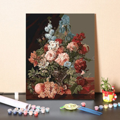 丙烯油彩画 饰 数字油画diy手工填充色欧式 复古花卉手绘涂色客厅装