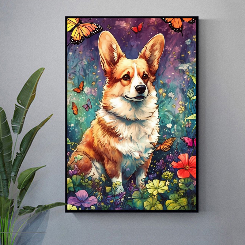 柯基短腿狗狗diy数字油画 手工填色丙烯油彩画手绘宠物动物装饰画图片