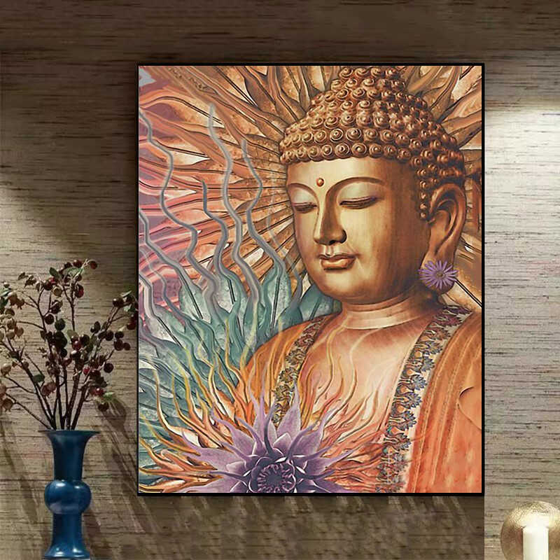大日如来 佛释迦摩尼佛祖佛像diy数字油画 茶室养生馆家居装饰画