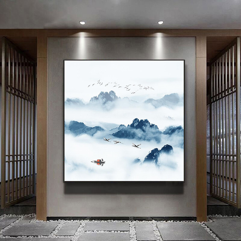 中式水墨 山水风景diy数字油画手绘填色油彩画 大幅客厅装饰画