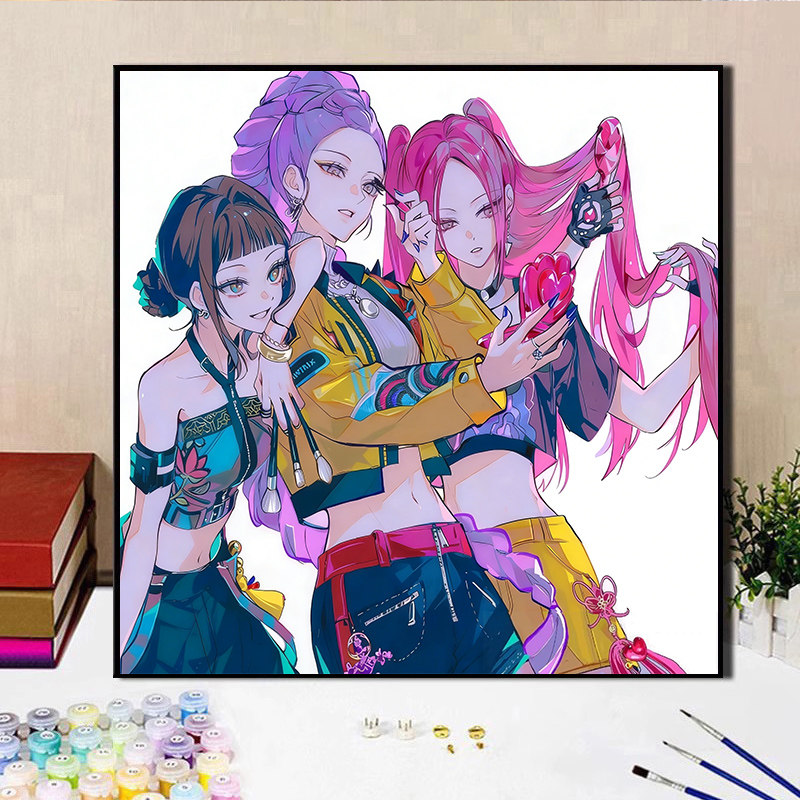 k-pop猎魔女团 韩国说唱三人团diy数字油画手工填色油彩画装饰画