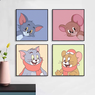 儿童卡通手工填色丙烯油彩画九宫格 猫和老鼠汤姆杰瑞diy数字油画