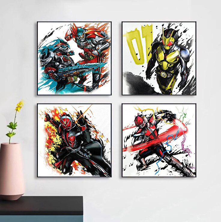 帅酷假面骑士diy数字油画 手绘填色丙烯油彩画儿童卡通动漫装饰画