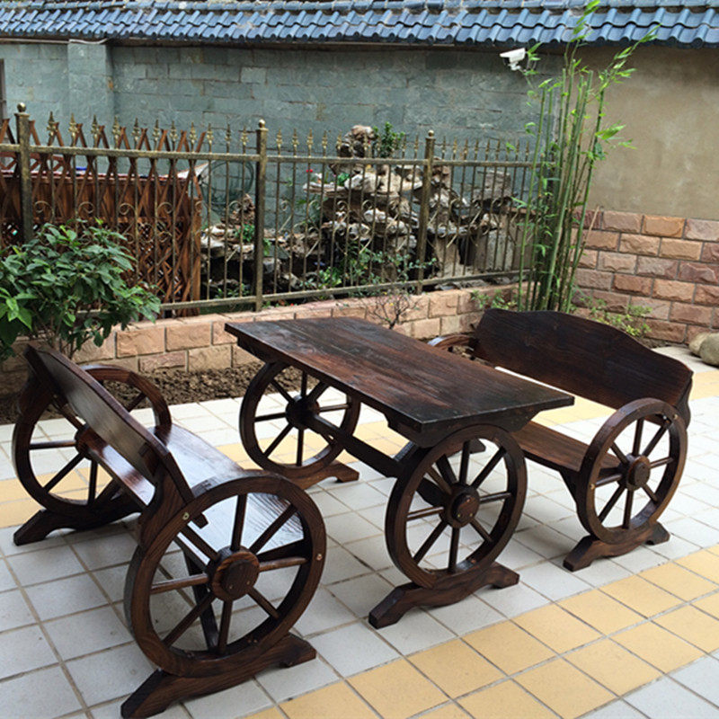 防腐木露台实木别墅庭院休闲阳台花园室外组合碳化木质桌椅三件套,住宅家具,桌椅套件,淘宝优惠券,粉丝福利购,淘宝优惠卷