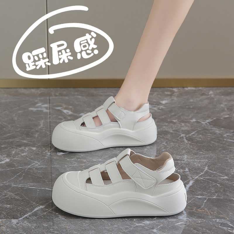 杨幂同款小码34真皮罗马凉鞋女