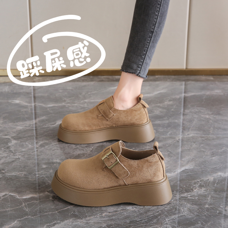 杨幂同款厚底真皮勃肯乐福鞋女