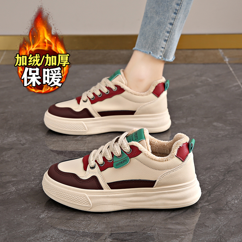 踩屎感爆款真皮加绒运动鞋女
