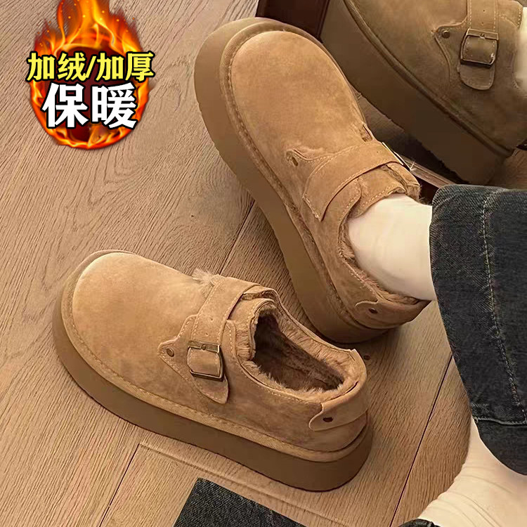 加绒真皮勃肯鞋女冬季2025新款厚底保暖乐福鞋34码一脚蹬豆豆棉鞋,女鞋,勃肯鞋/软木鞋,淘宝优惠券,粉丝福利购,淘宝优惠卷
