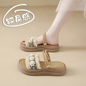 波西米亚厚底凉拖鞋 34码 女夏外穿2025新款 配裙子珍珠沙滩两穿凉鞋