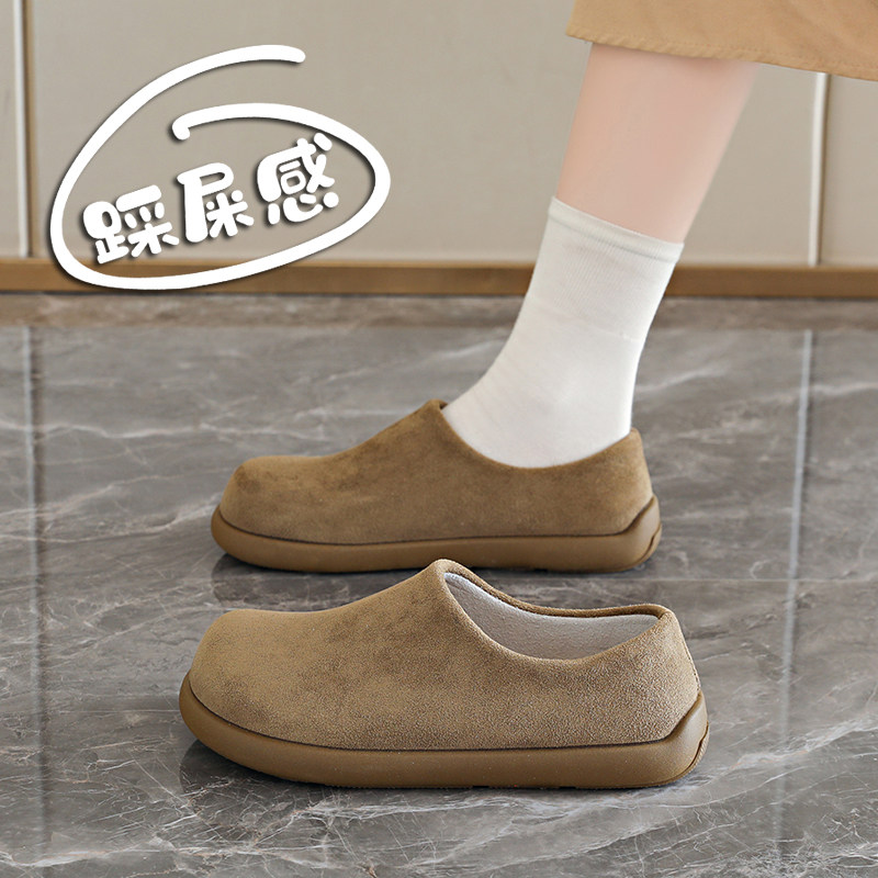 踩屎感反绒皮勃肯鞋女春季2026新款一脚蹬懒人豆豆单鞋平底乐福鞋