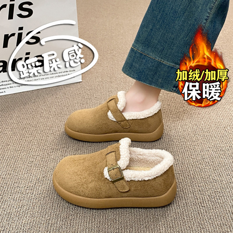 加绒勃肯豆豆鞋女2025冬季新款厚底百搭一脚蹬乐福鞋保暖毛毛棉鞋,女鞋,棉鞋,淘宝优惠券,粉丝福利购,淘宝优惠卷