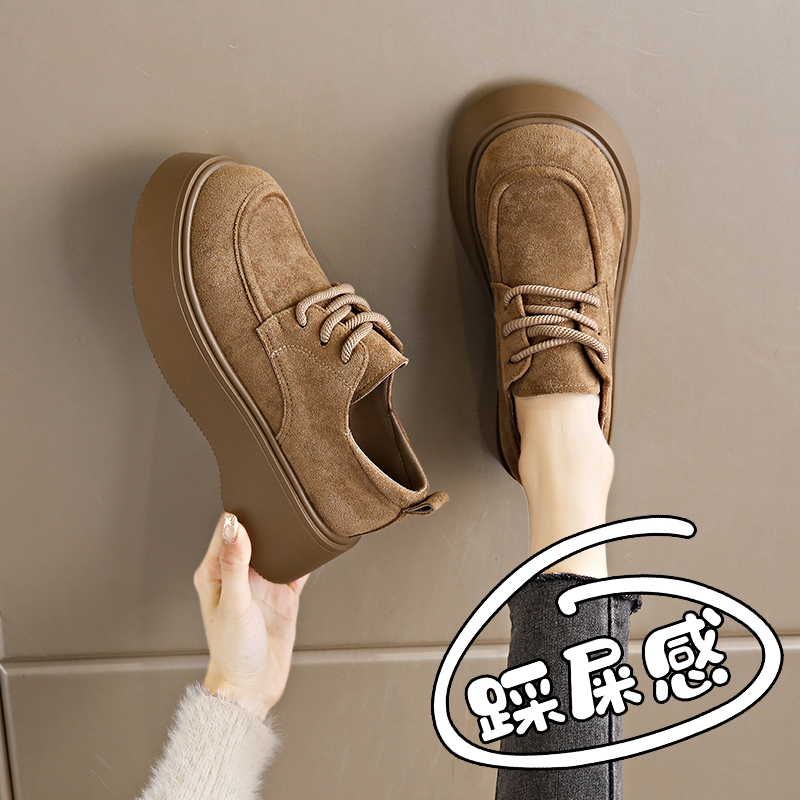 杨幂同款厚底真皮乐福鞋女