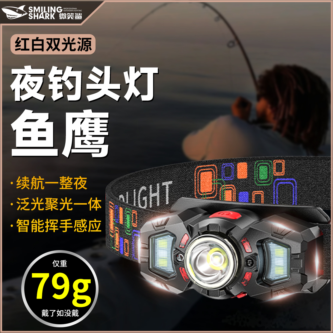 超长续航强光感应夜钓头灯