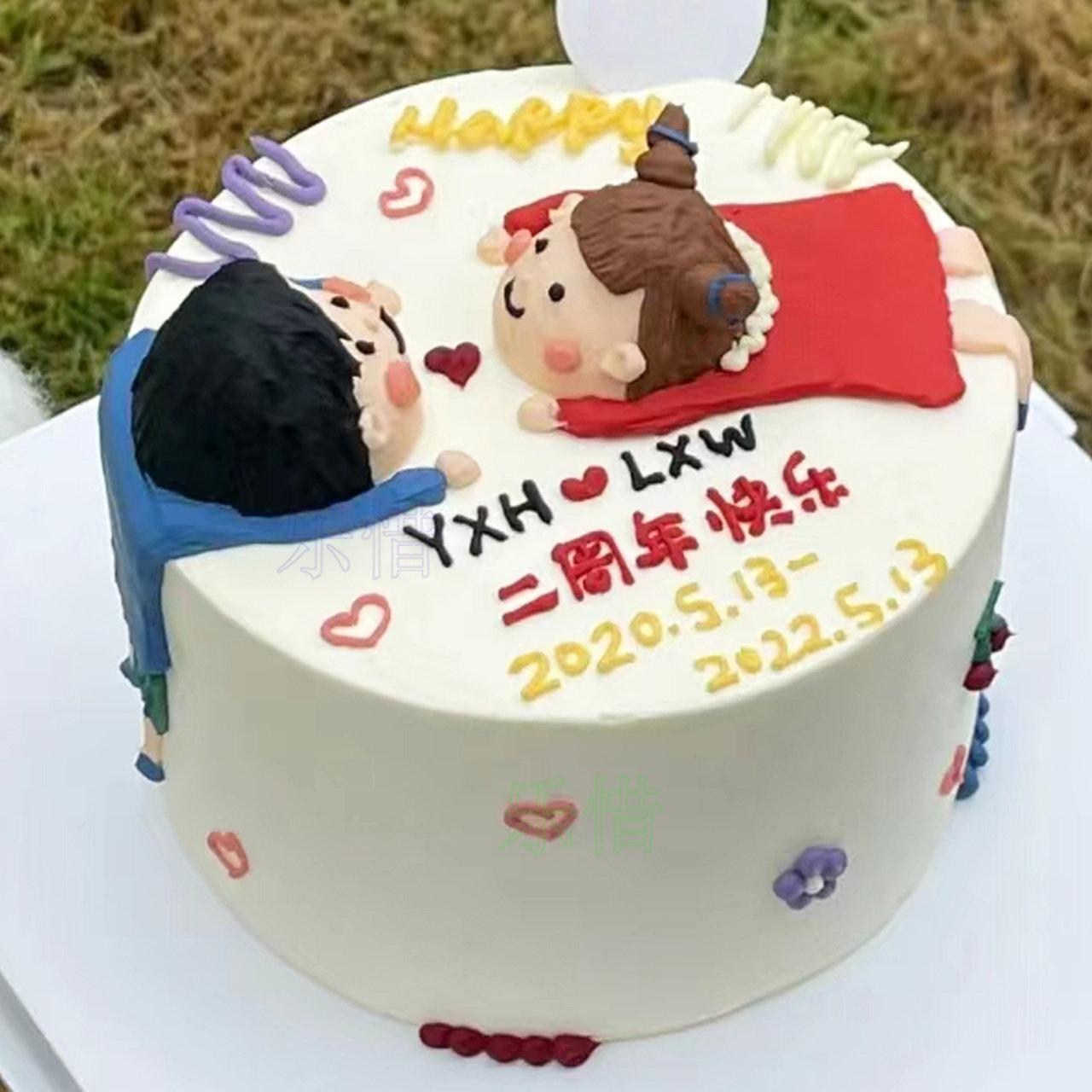 新款情侣生日蛋糕情人节手绘鲜花纪念日送老婆老公全国同城配送