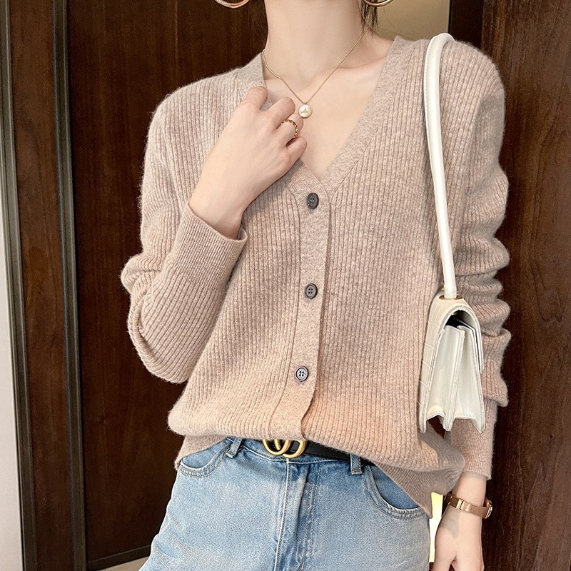 通勤风V领坑条针织开衫女2026春秋宽松长袖外搭纽扣毛衣外套上衣,女装/女士精品,毛针织衫,淘宝优惠券,粉丝福利购,淘宝优惠卷