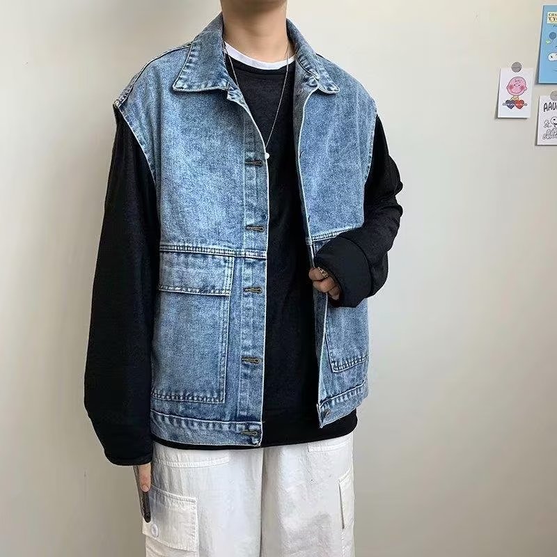 夏季牛仔马甲男春秋装新款宽松大码夹克背心日系潮牌cityboy外套