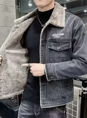 加绒加厚牛仔外套男保暖耐磨挡风冬季中年男士大码褂子牛仔衣夹克