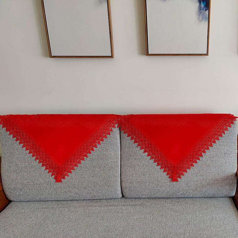 大红色喜庆沙发巾靠背巾扶手巾盖巾欧式中式结婚蕾丝布艺全盖后背