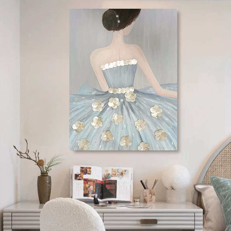 现代简约手绘艺术油画客厅卧室贝壳装饰画美女人物玄关走廊壁挂画