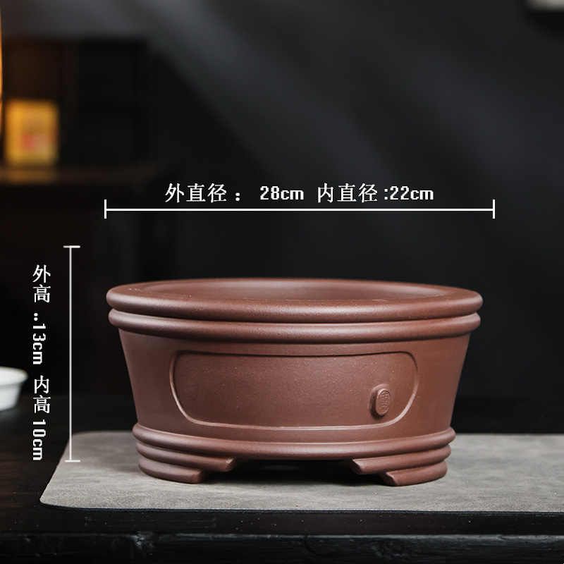 宜兴紫砂紫砂花盆手工六方盆景盆古典大号简约展览松柏花卉桌面