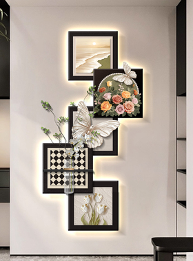 2025年新款玄关装饰画轻奢高级感中古风走廊挂画蝴蝶水培绿植壁画