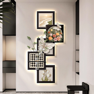 2025年新款玄关装饰画轻奢高级感中古风走廊挂画蝴蝶水培绿植壁画