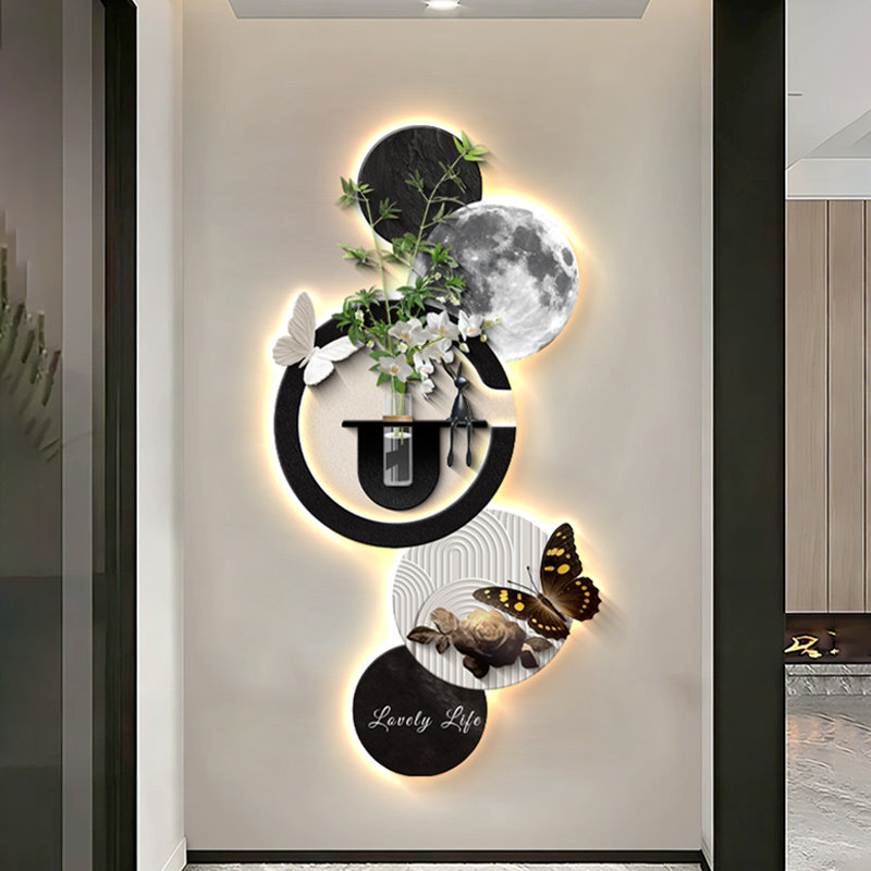 简约现代蝴蝶玄关装饰画轻奢高级感入户门正对面挂画走廊过道壁画