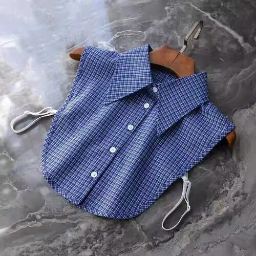 春秋假领子女秋冬新款蓝格子大尖领假衬衫衣领内搭配毛衣装饰衣领