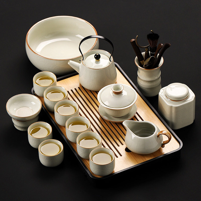 米黄汝窑功夫茶具套装家