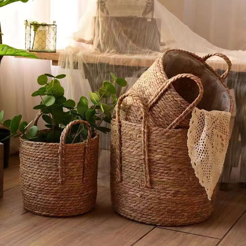北欧海草编织花篮手工天
