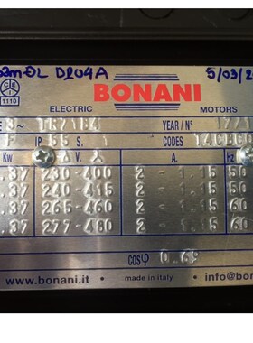 现货意大利BONANI电机 TR7u1B4 0.37KW 三相异步刹车马达TOPPER