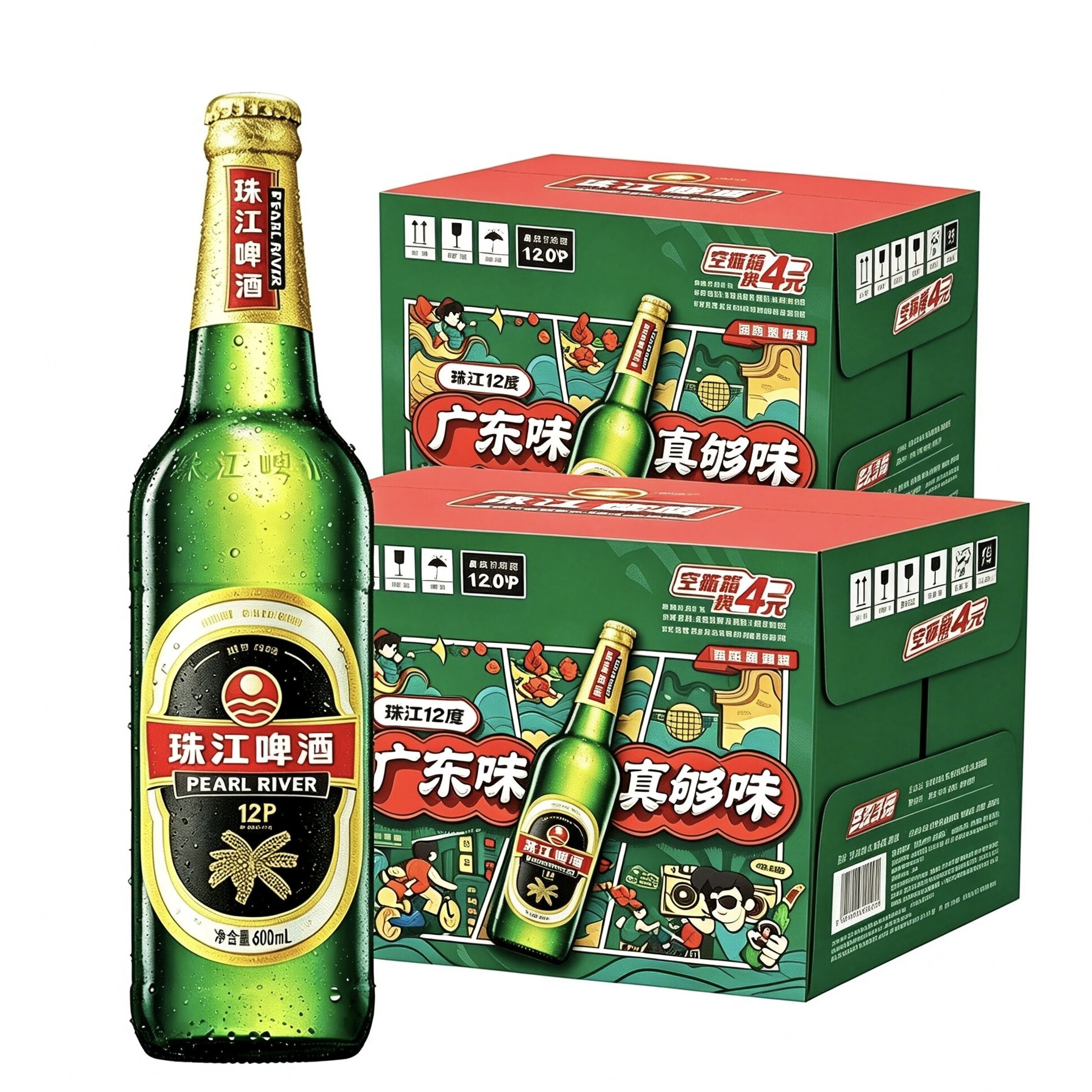 珠江啤酒经典老式玻璃瓶600ml*12瓶珠江12度精酿啤酒整箱装图片