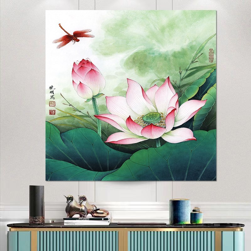 荷花贴画方有贴荷厨房装饰画画花自粘画卫生间墙画形框画挂画定制图片