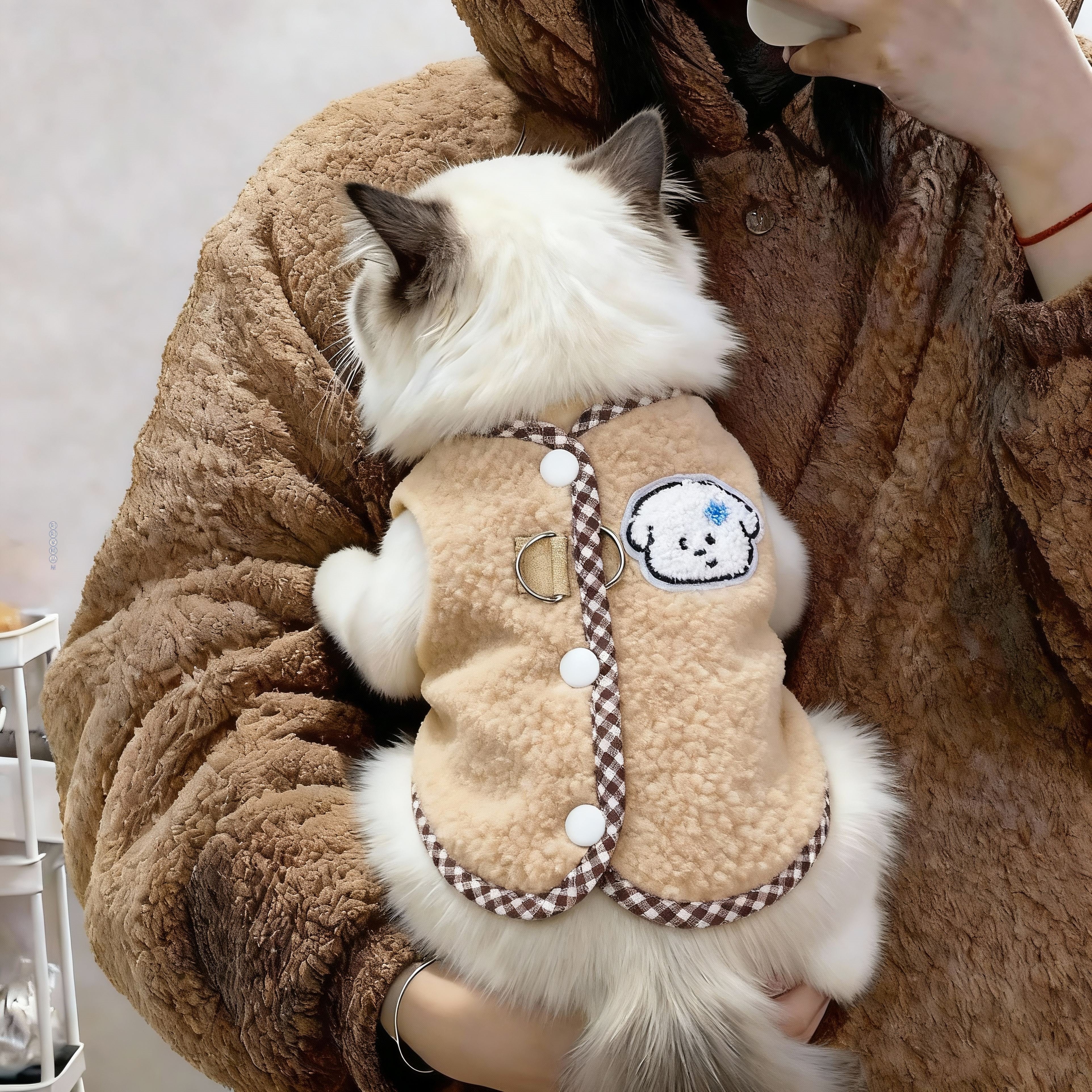 小猫咪衣服秋冬加绒保暖小狗马甲布偶金渐层暹罗防掉毛可牵引衣服