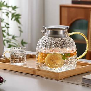 雅港冷水壶玻璃冷水壶家用储水果茶壶套组大容量冷水壶耐高温开