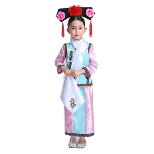 六一儿童还珠格格服装古装表演服宫廷公主清朝旗袍演出服夏季女童