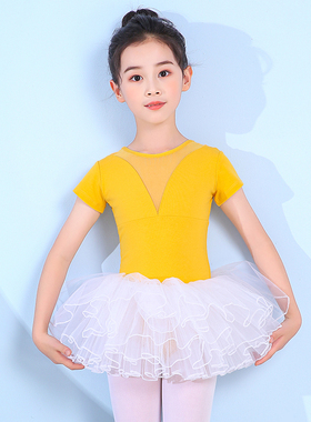 儿童舞蹈服装女童练功服少儿中国舞服芭蕾舞裙考级服黄色纯棉短袖