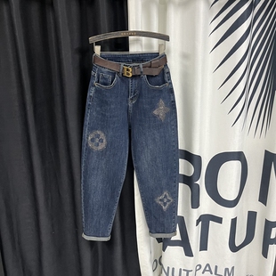 欧洲重工烫钻高腰显瘦老爹垮裤 新款 女2025春季 百搭显瘦哈伦牛仔裤