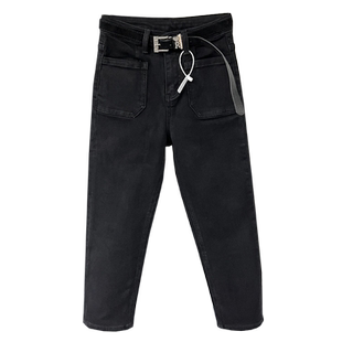 加绒八分牛仔裤女秋冬新款欧货高腰小个子黑色休闲加厚直筒烟管裤