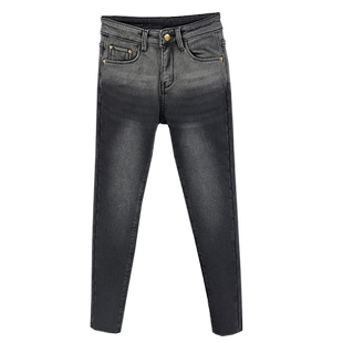 黑色渐变高腰牛仔裤女秋冬2025新款显瘦显高弹力紧身加绒小脚裤子