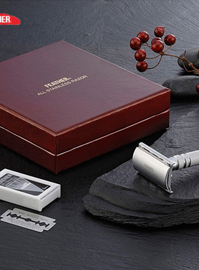 feather日本羽毛AS-D2S全不锈钢剃须刀手动刮胡刀带5片刀片底座款