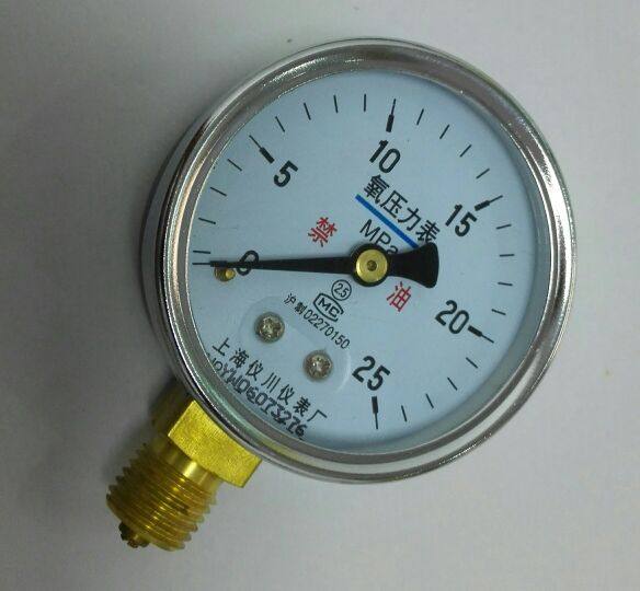 氧压力表 禁油氧气表 yo-60 0～25mpa 直径60mm 螺纹m14x1.5 径向