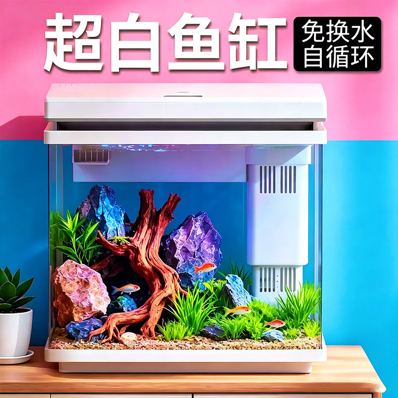 森森桌面小型小鱼缸超白玻璃家用免换水自循环生态一体鱼缸