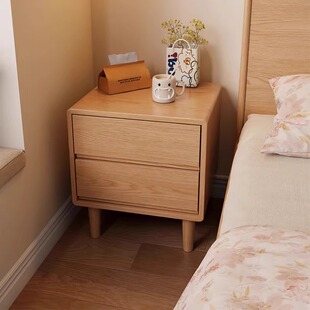 2025新款实木床头柜简约现代卧室家用收纳柜储物柜床边柜子原木色