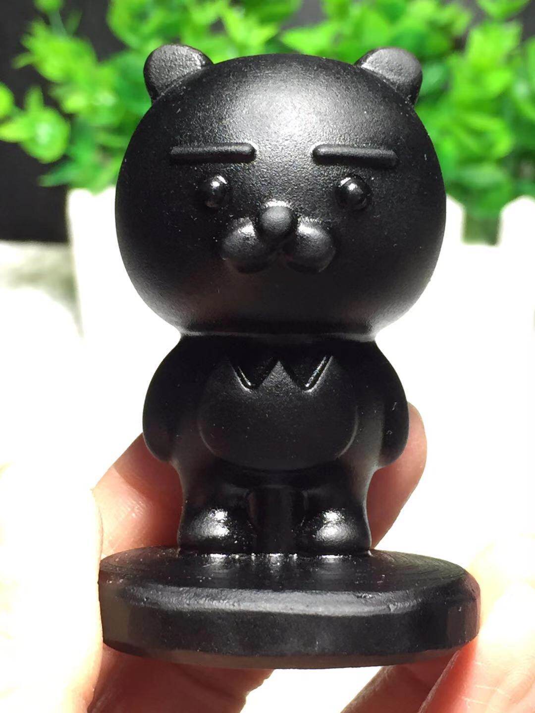 天然黑曜石原石雕kakaory手把件韩国黄狮子摆件公仔少女心diy装饰