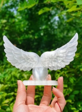 天然墨西哥石膏天使爱心雕刻玉石