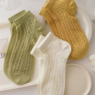 袜子女吸汗透气防臭花边袜 薄款 夏季 短筒袜子女ins潮百搭网眼夏季