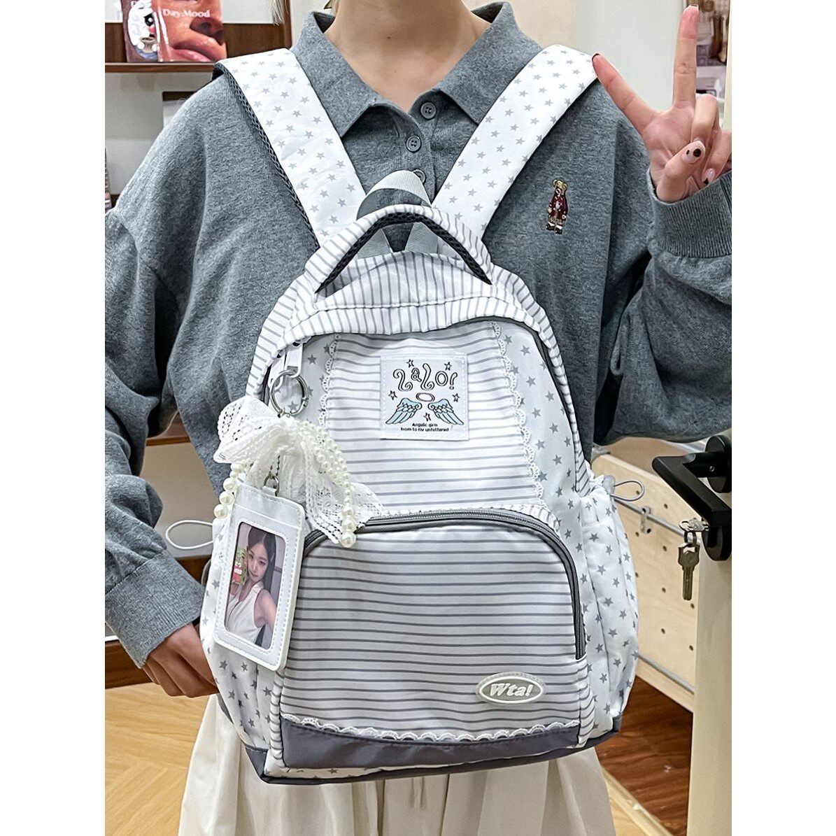 韩系ins风条纹星星双肩包女学生旅游轻便背包小众设计软萌小书包