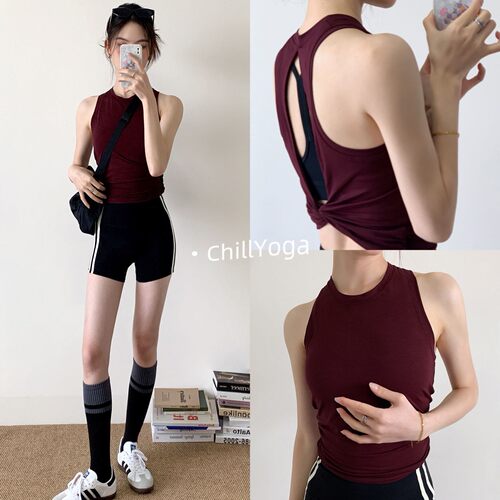ChillYoga镂空美背瑜伽服背心宽松无袖速干T恤跑步健身运动上衣女