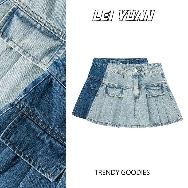 牛仔短裙半身裙女夏高腰a字百搭显瘦防走光辣妹百褶裙子2026新款